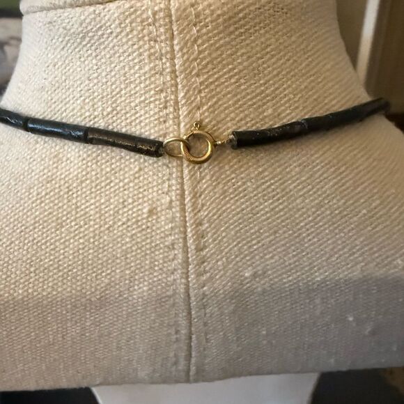 Artisan Made Ceramic Enameled Chocker Necklace on Black Leather Gold Tone Beads. - Picture 5 of 7